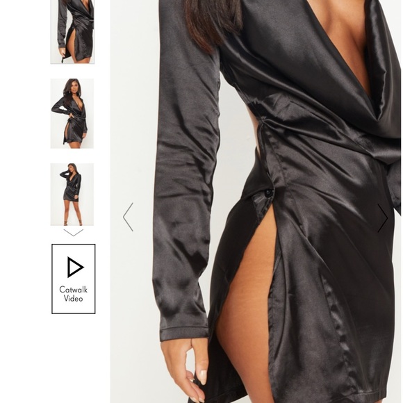 BLACK SATIN COWL NECK EXTREME OPEN BACK DRESS - Picture 4 of 5